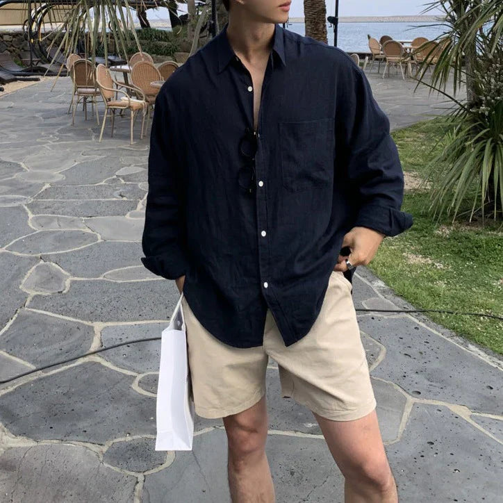 Riviera Linen Overshirt - NAVY BLUE