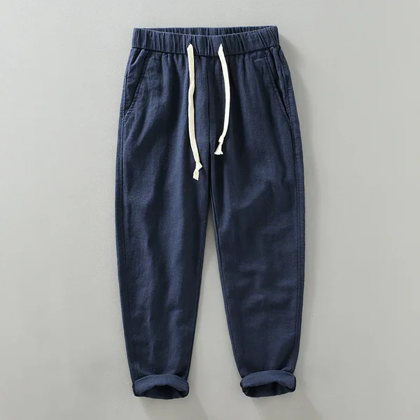 Breeze Linen Drawstring Pants - Navy blue