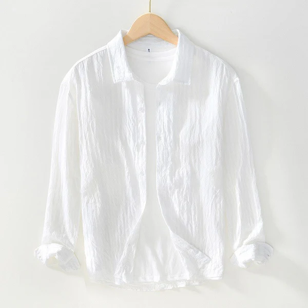 Aura Textured Linen-Rayon Shirt - Pure White