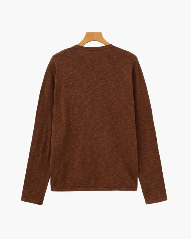 Linen-Cotton Essential Crewneck - Brown