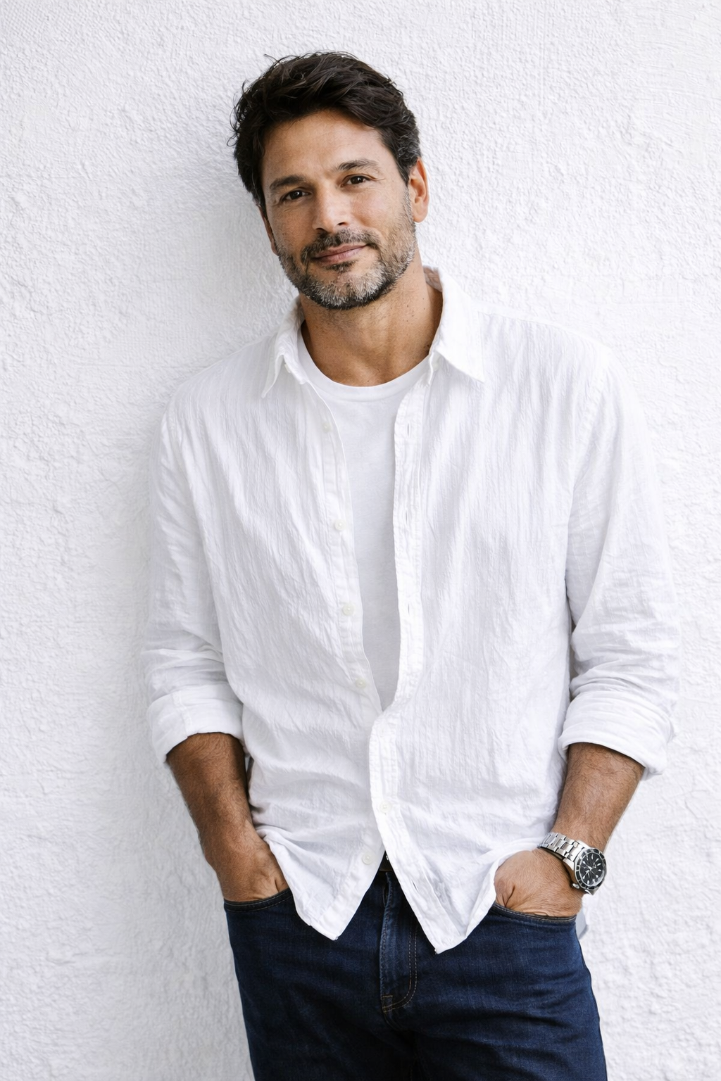 Aura Textured Linen-Rayon Shirt - Pure White