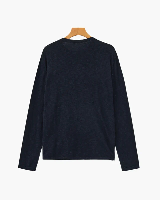 Linen-Cotton Essential Crewneck - Blue