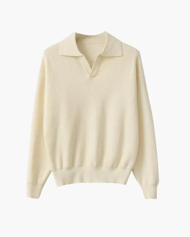 Textured Knit Polo Sweater - Ivory