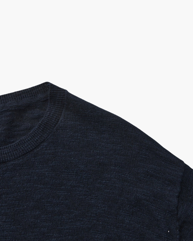 Linen-Cotton Essential Crewneck - Blue