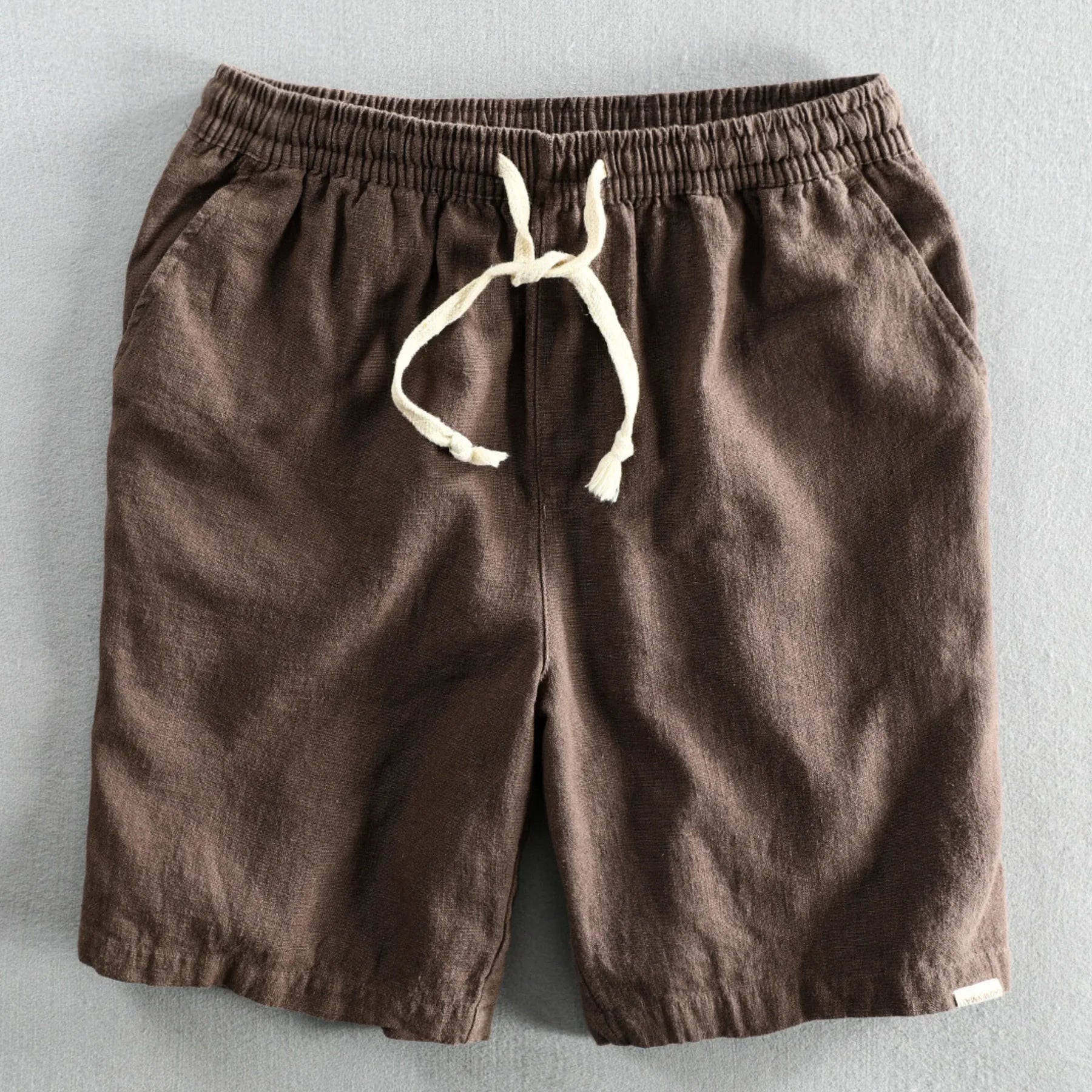 Coastline Cotton-Linen Drawstring Shorts - Mocha Brown
