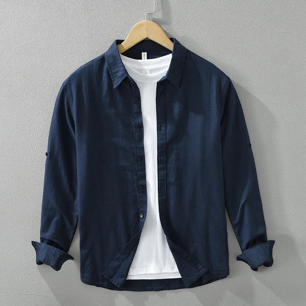 Harbor Cotton-Linen Long-Sleeve Shirt - Navy blue