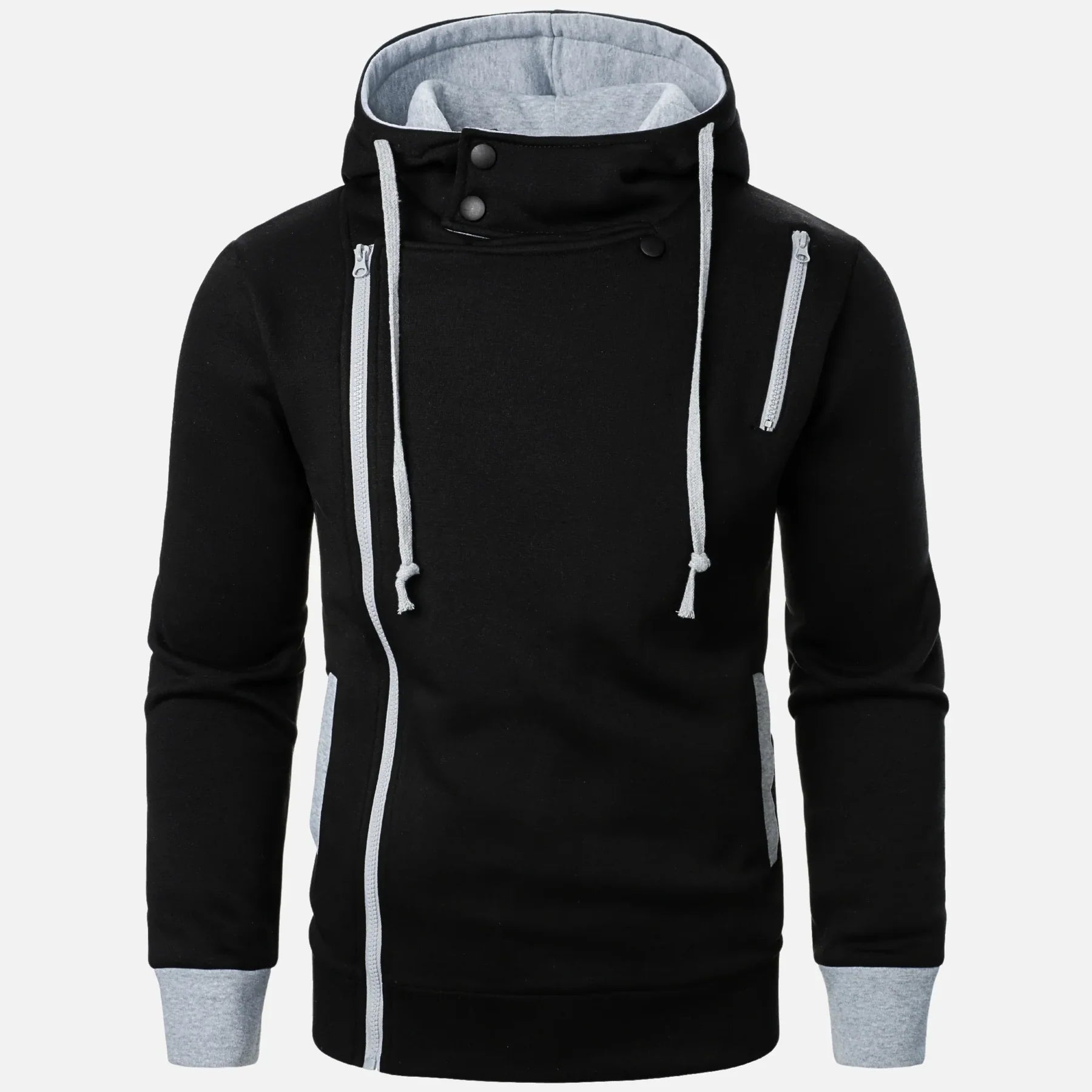 Riverton Asymmetric Zip Hoodie - Black