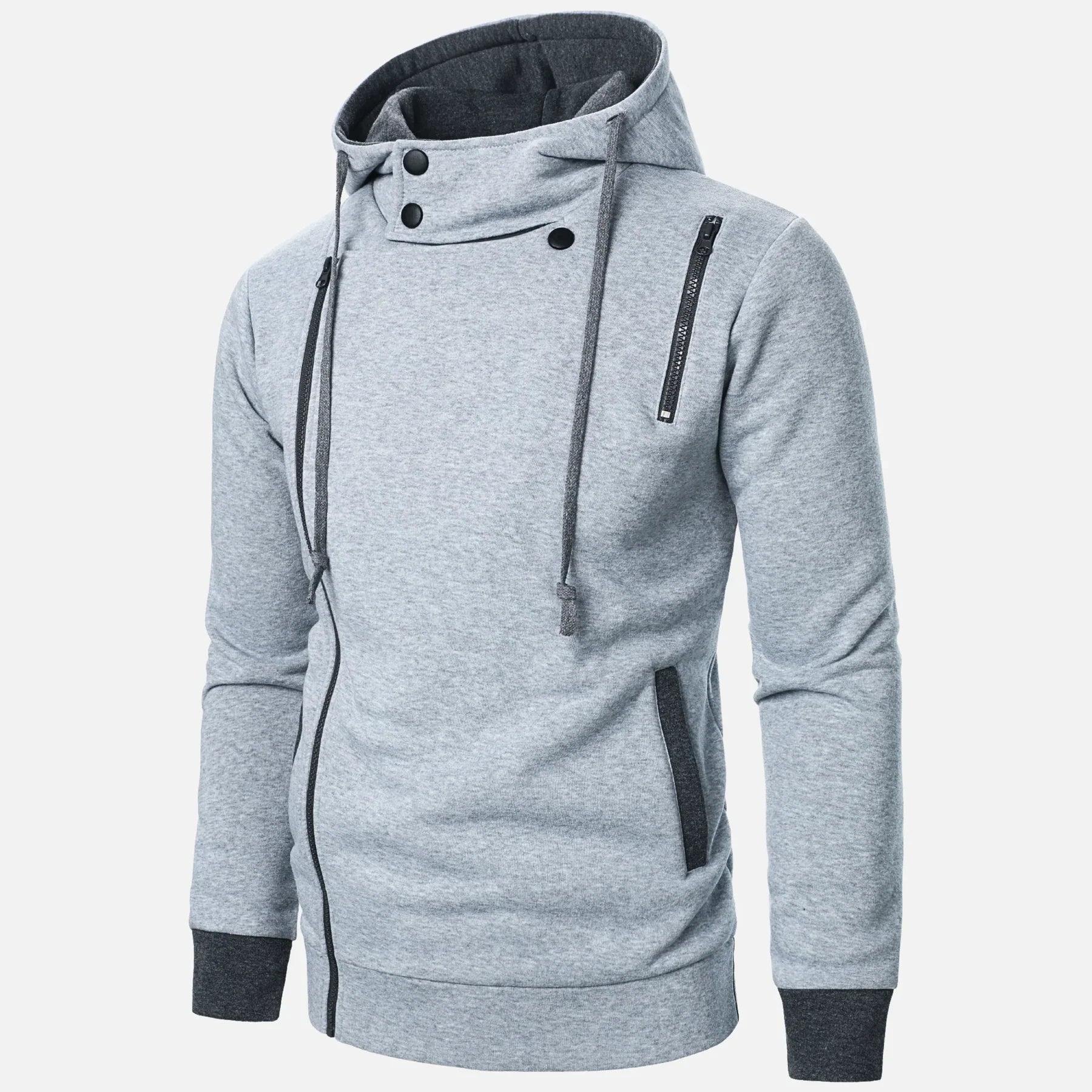 Riverton Asymmetric Zip Hoodie - Light Grey