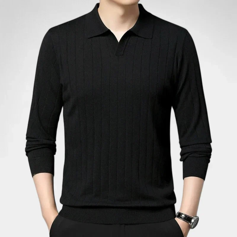 Ascot Knit Polo - Black