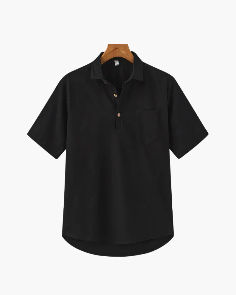 Linen Polo Tee – Black