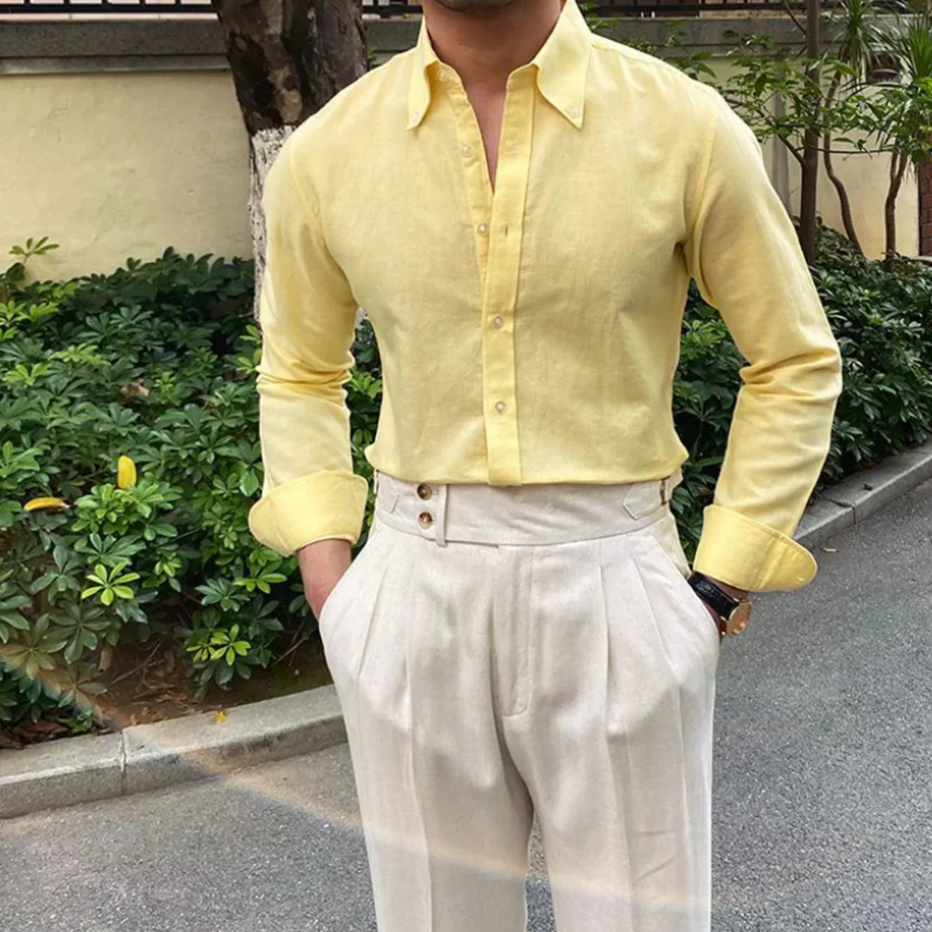 Capri Linen Button-Down - YELLOW