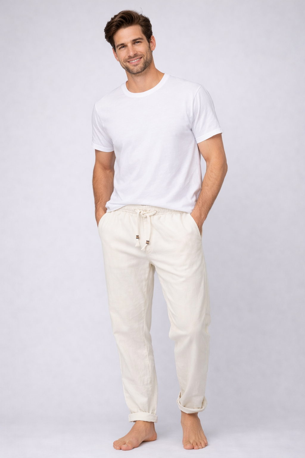 Breeze Linen Drawstring Pants/Natural White