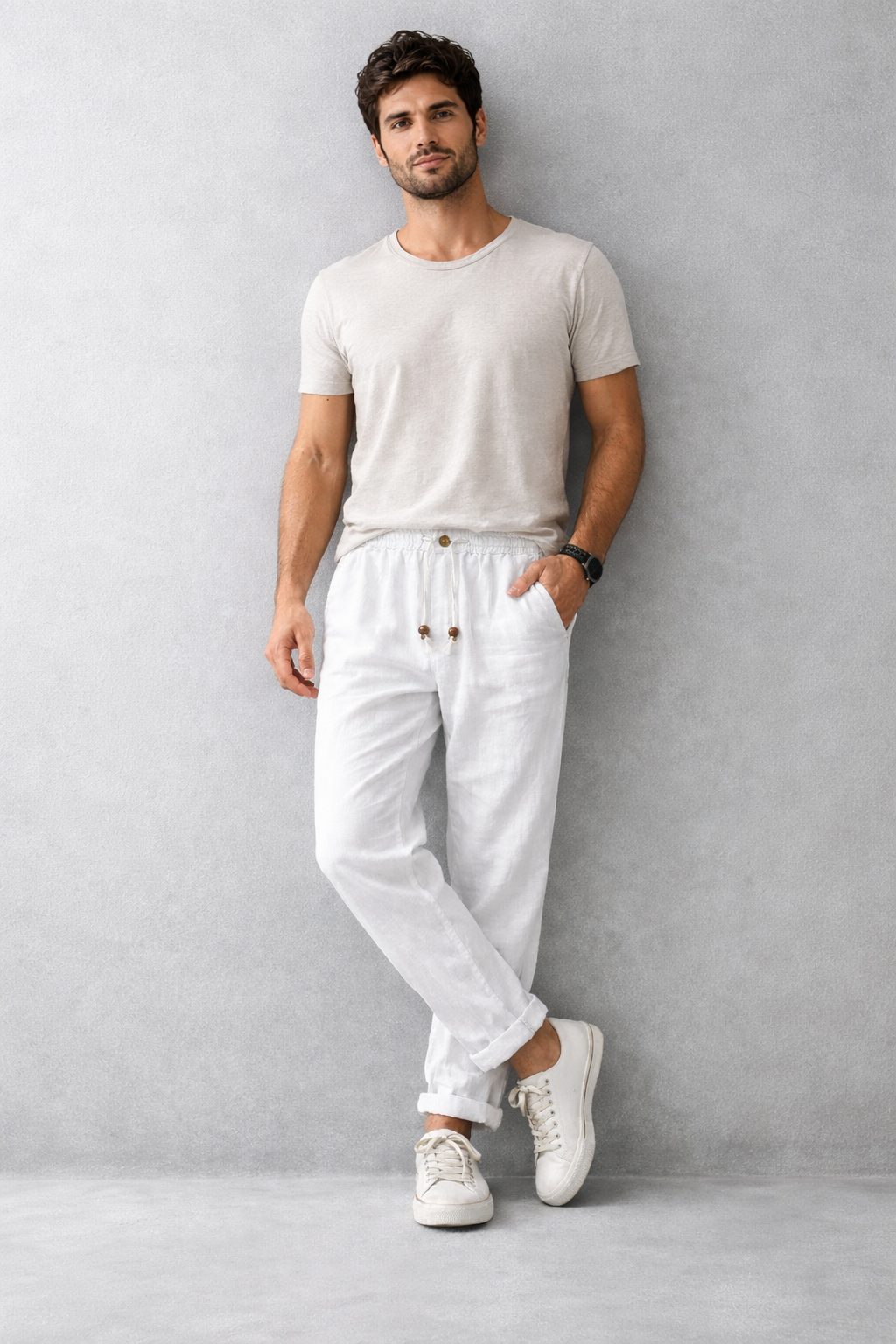 Breeze Linen Drawstring Pants - White