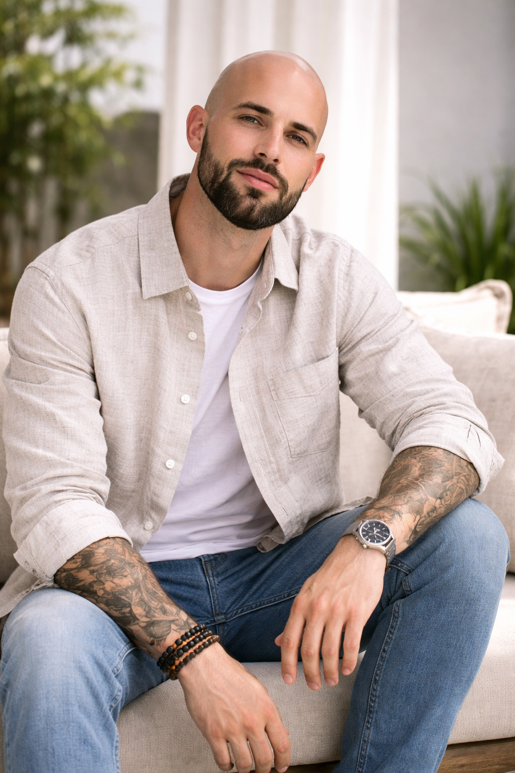 Harbor Linen Long-Sleeve Shirt - Beige