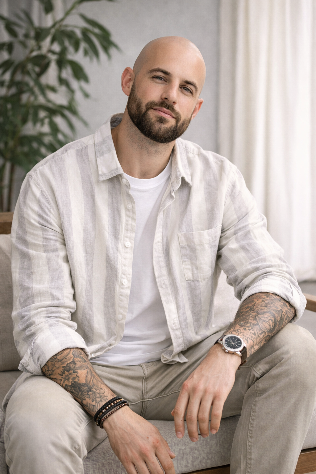 Harbor Stripe Linen Long-Sleeve Shirt - White/Grey