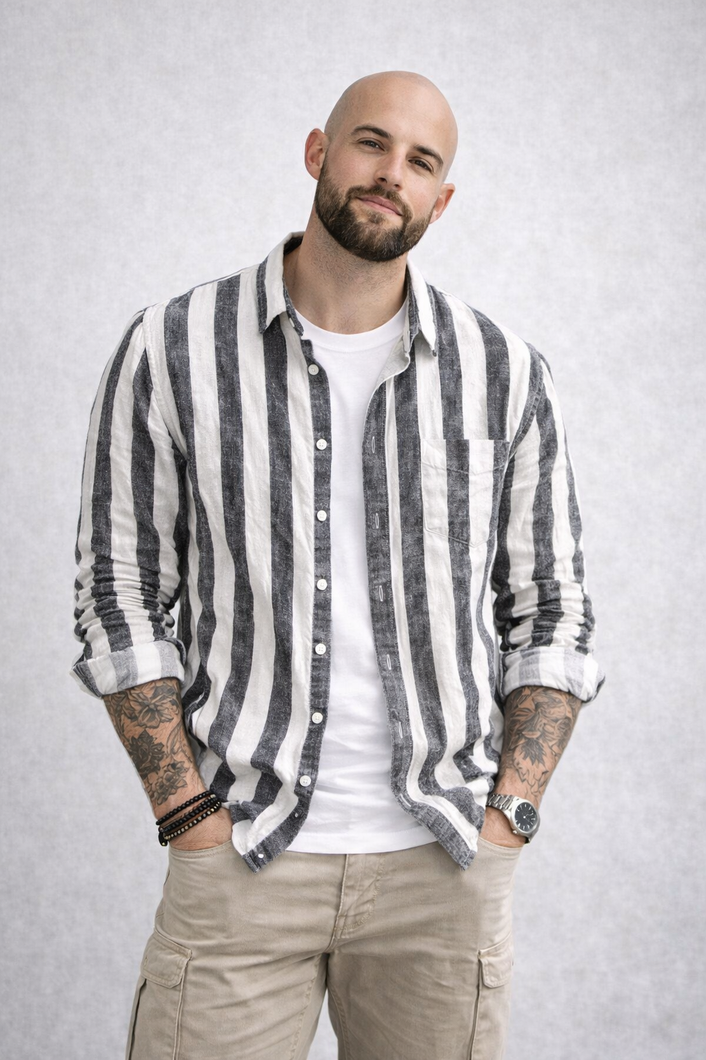 Harbor Stripe Linen Long-Sleeve Shirt - White/Black