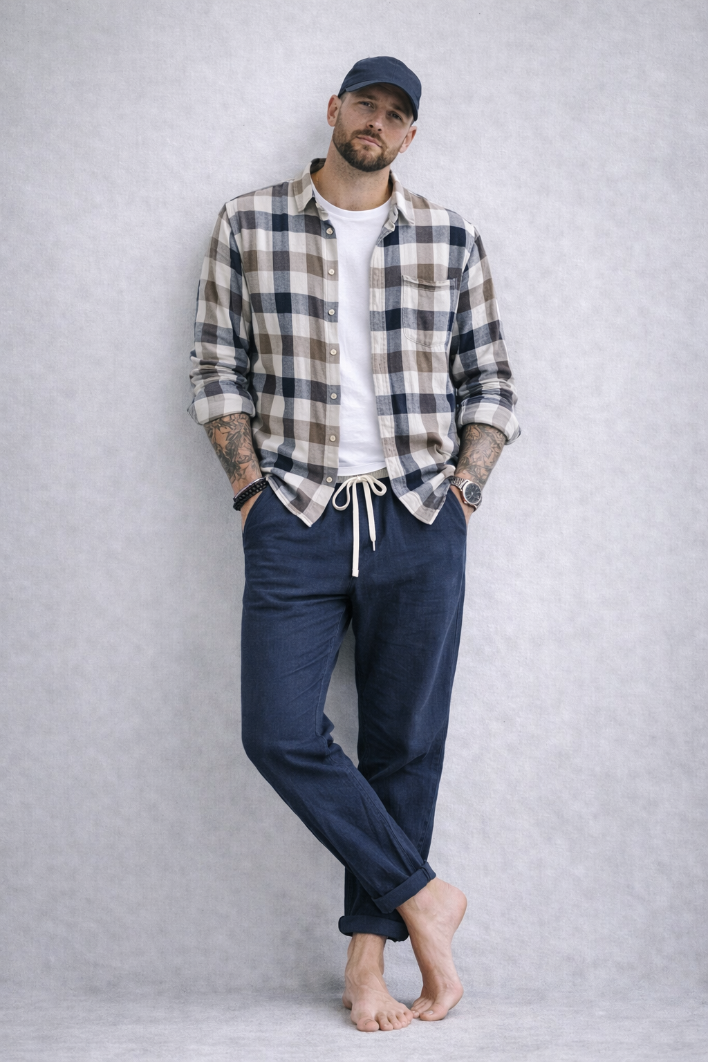 Breeze Linen Drawstring Pants - Navy blue