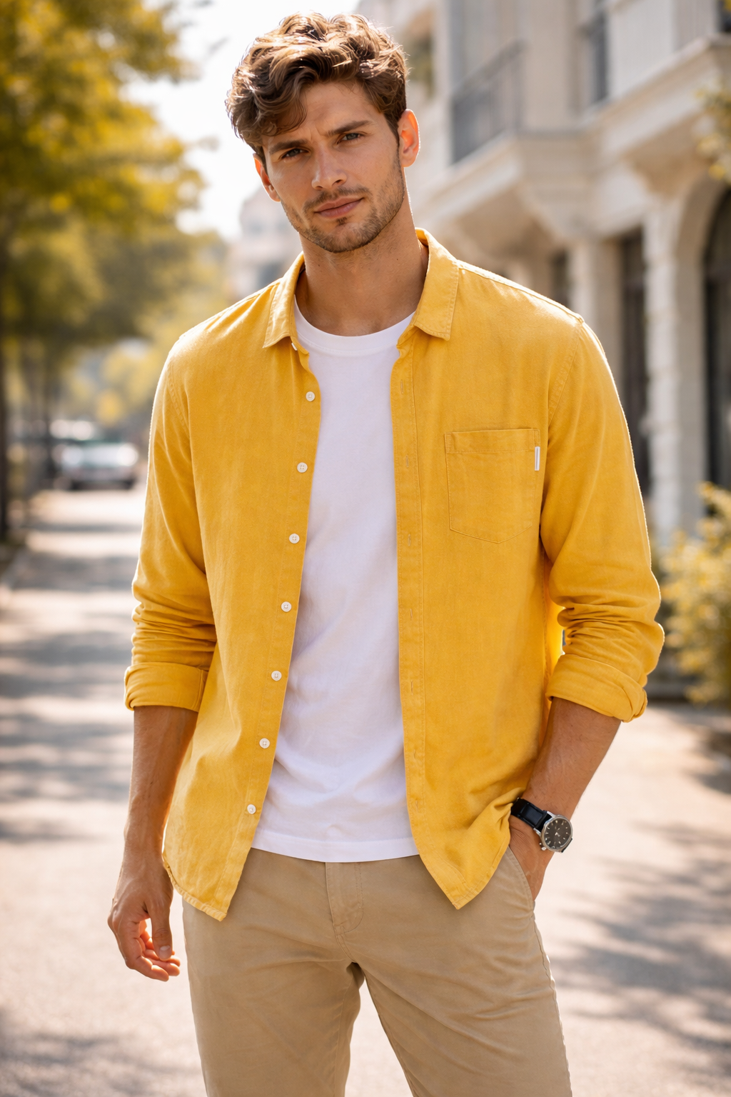 Harbor Linen Long-Sleeve Shirt - Sunflower Yellow