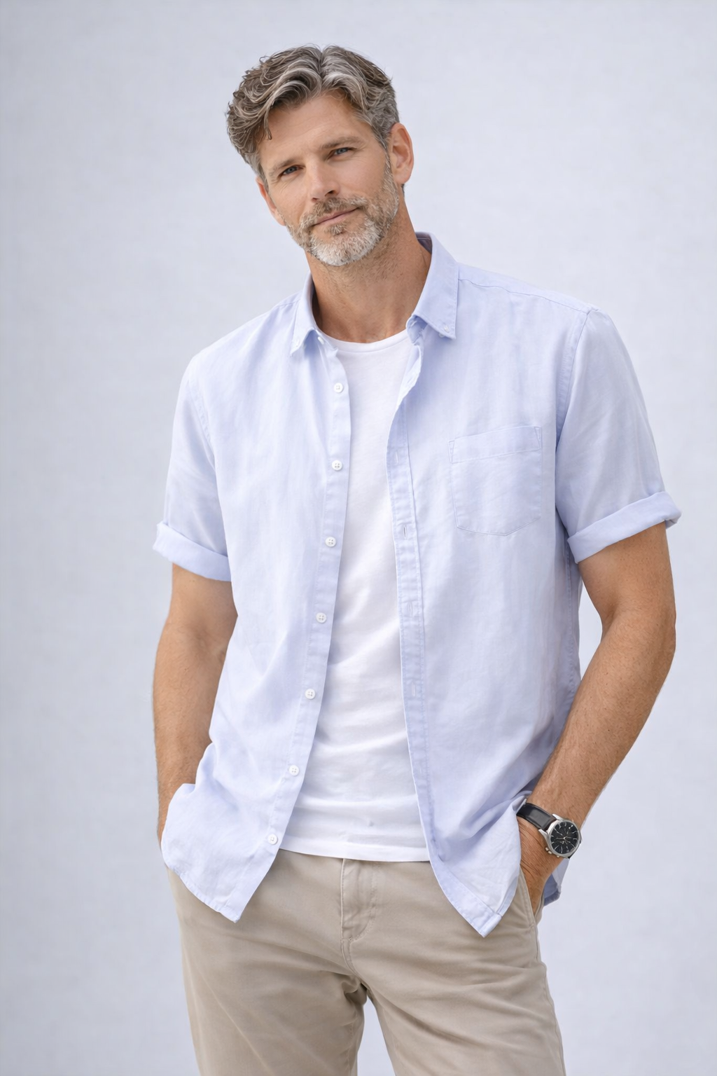 Cove Cotton-Linen Short-Sleeve Shirt - Light blue