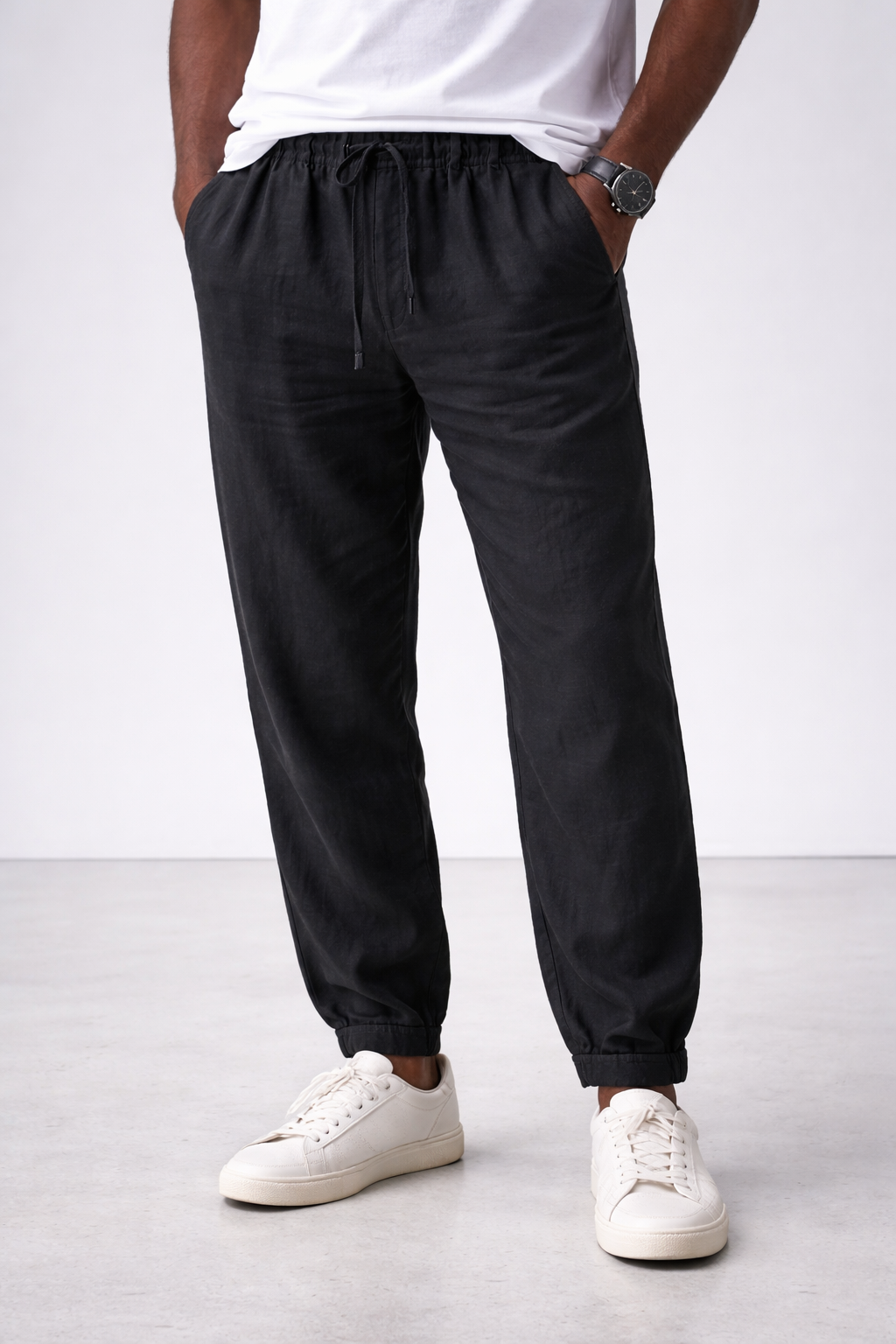 Breeze Linen Drawstring Pants - Black