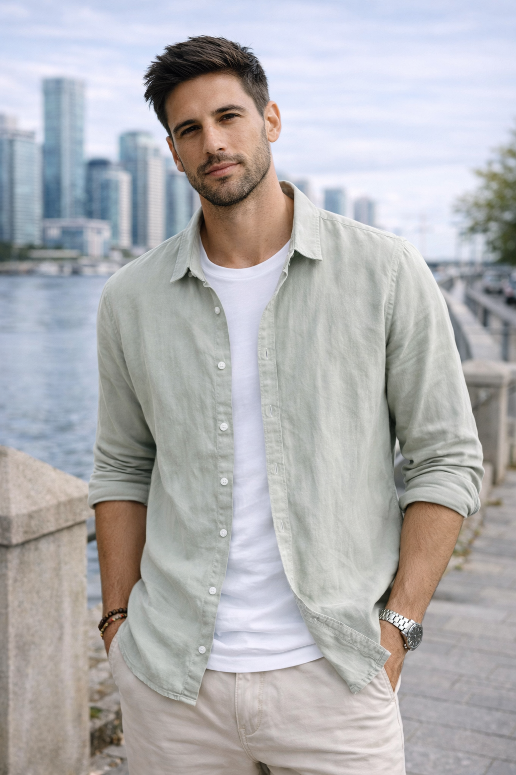 Harbor Linen Long-Sleeve Shirt/Green