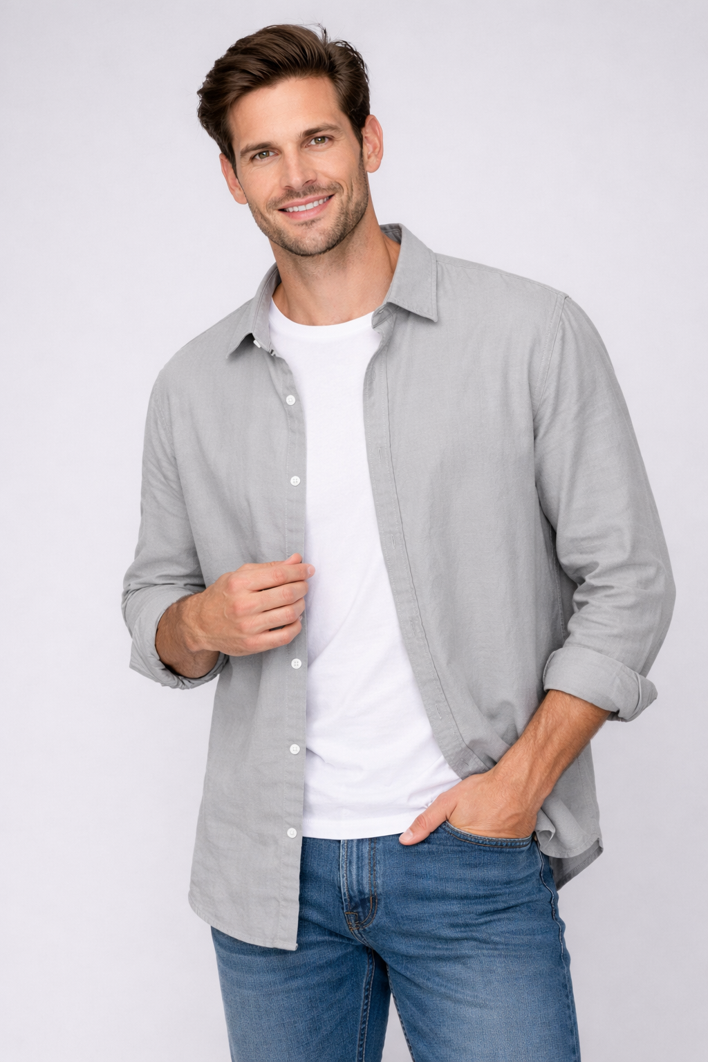 Harbor Linen Long-Sleeve Shirt - Gray