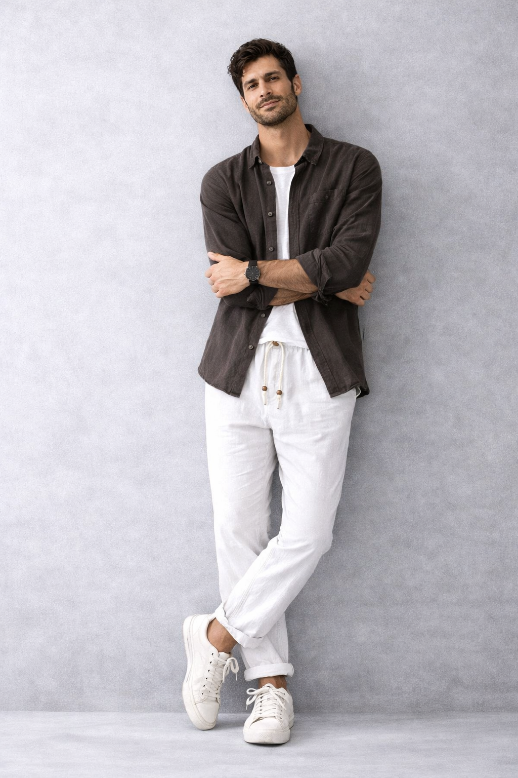 Harbor Linen Long-Sleeve Shirt - Dark Coffee Brown