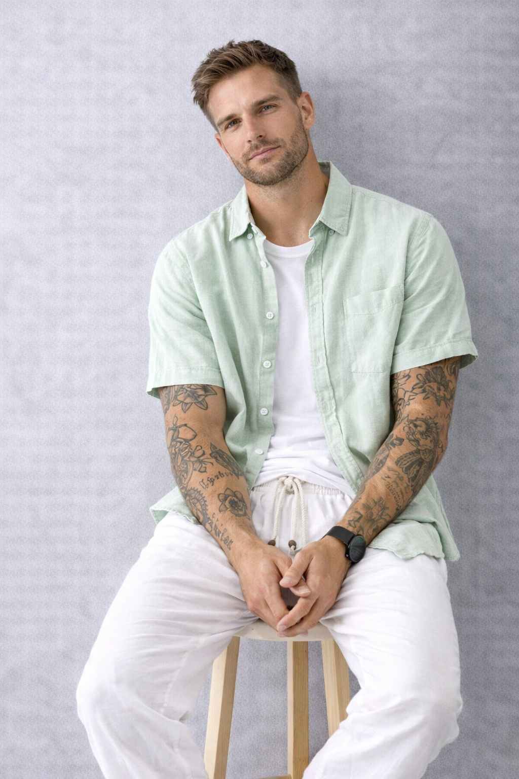 Coastal Linen Short-Sleeve Shirt - Light Green