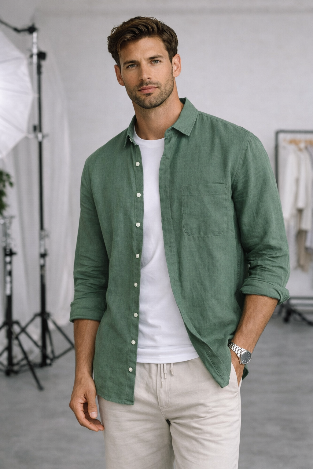 Harbor Linen Long-Sleeve Shirt - Green