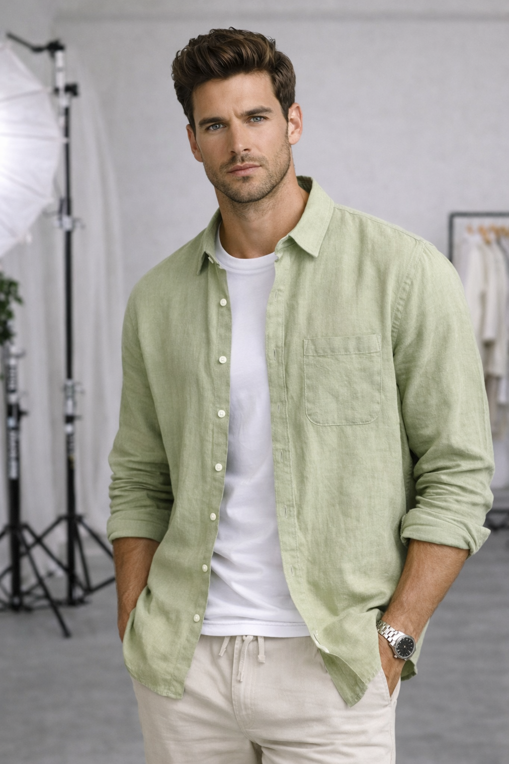 Harbor Linen Long-Sleeve Shirt - Light green