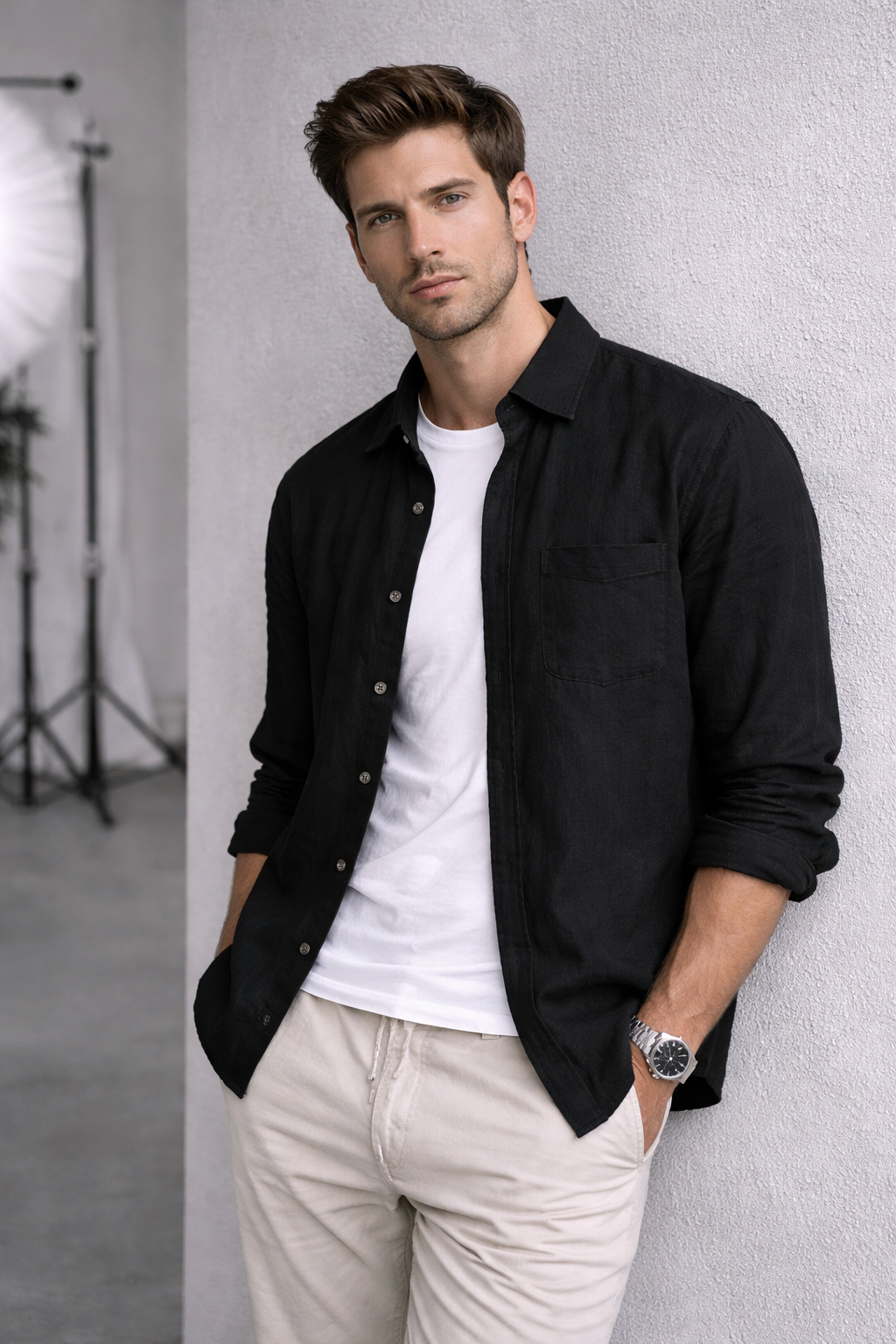 Harbor Linen Long-Sleeve Shirt - Black