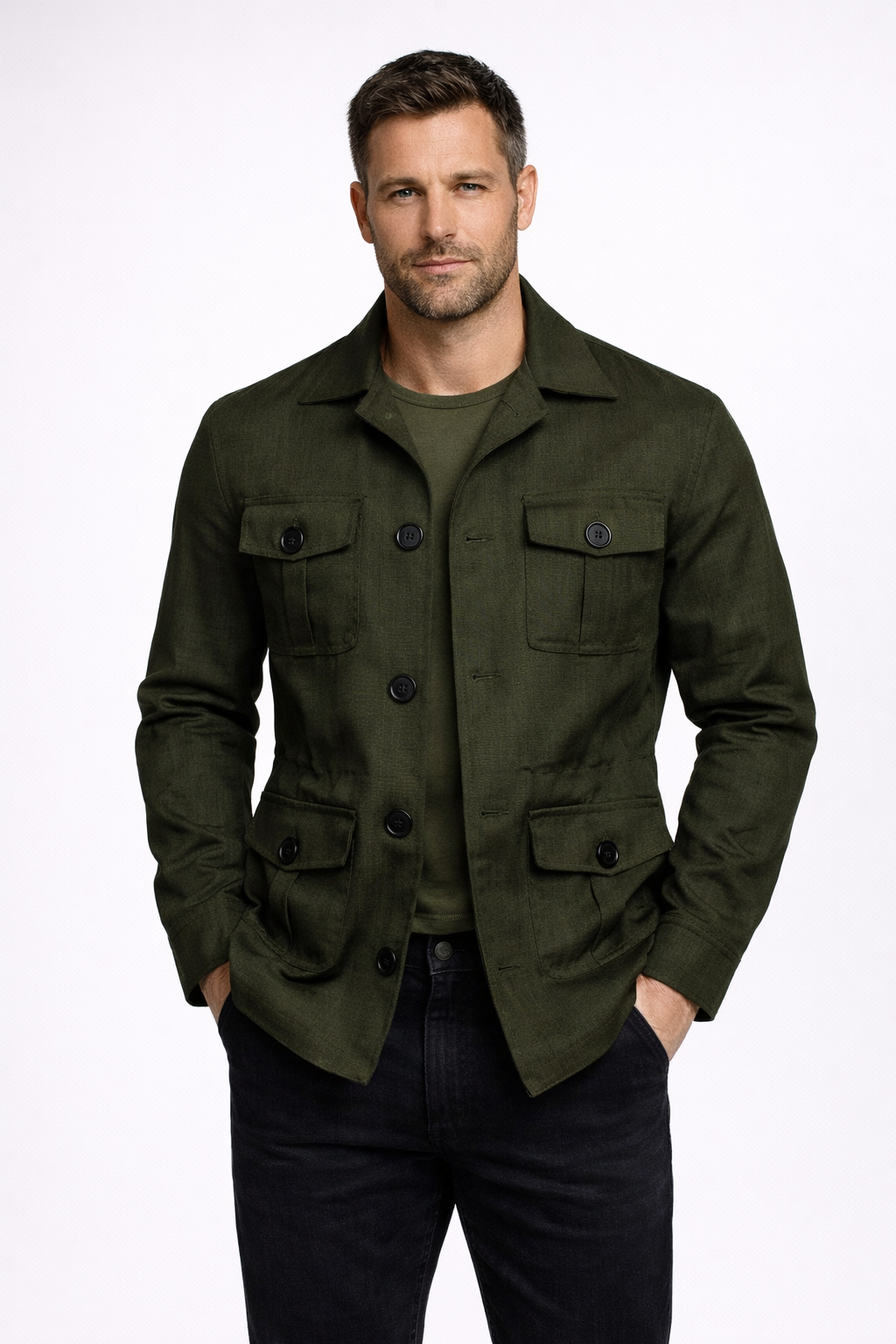 Elias Linen Field Jacket - Dark green