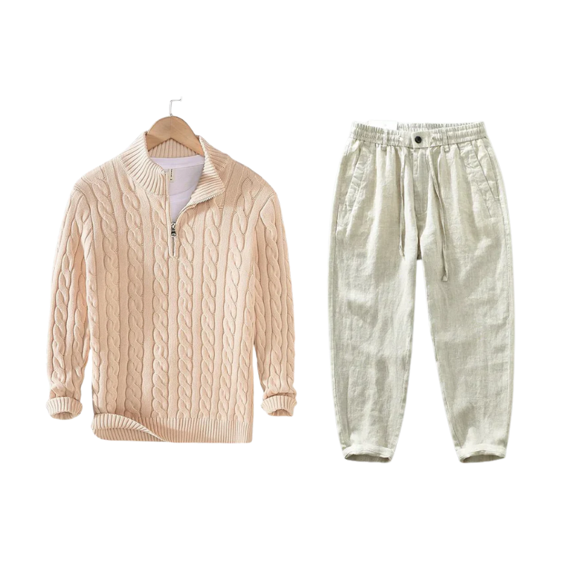 Riviera Half-Zip Knit Set - Beige