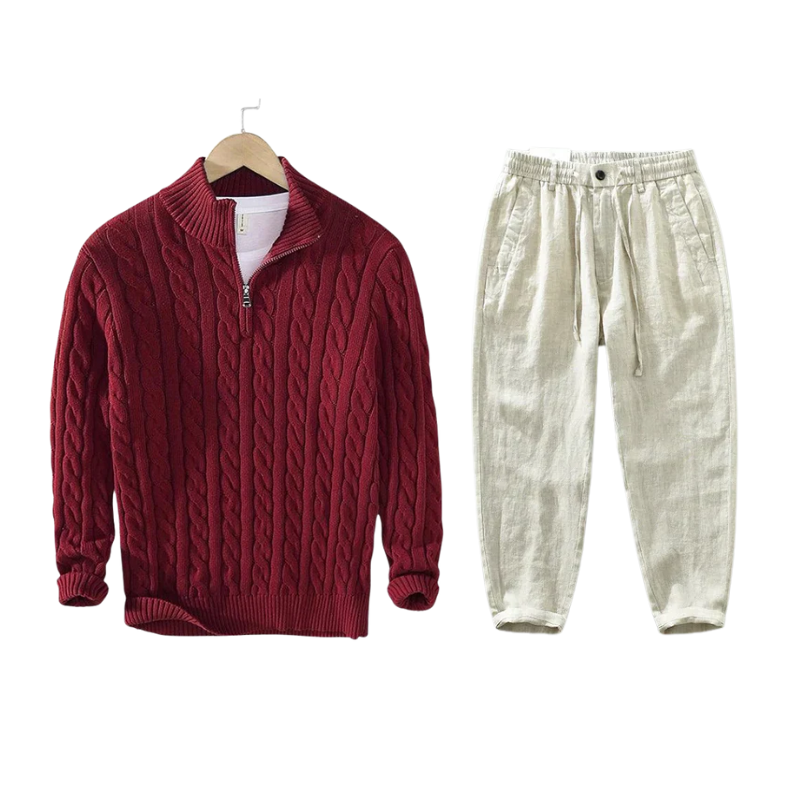 Riviera Half-Zip Knit Set - Burgundy