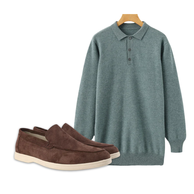 Cashmere Polo & Suede Loafers Set