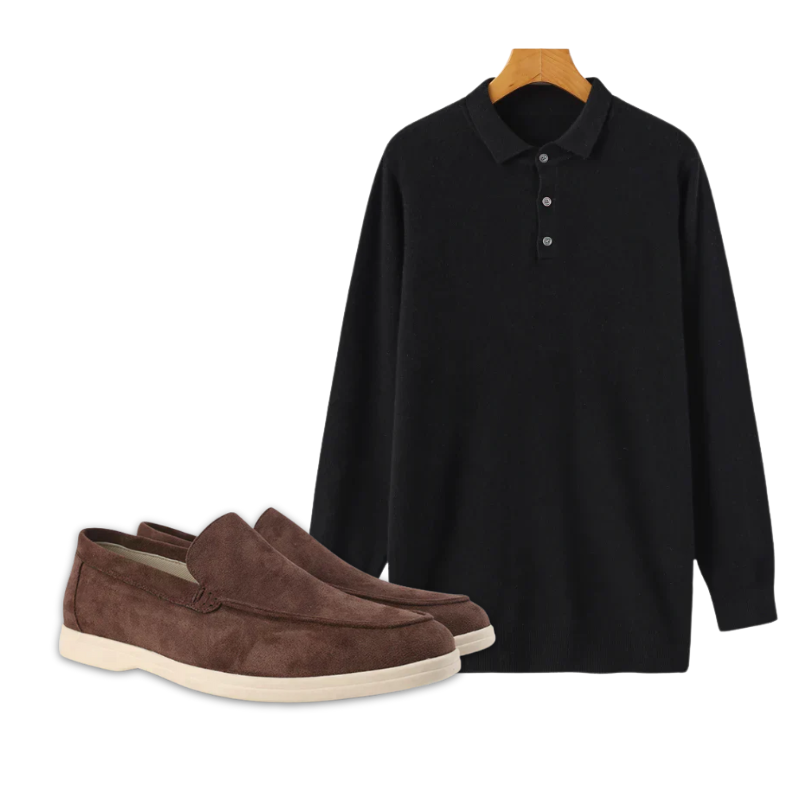 Cashmere Polo & Suede Loafers Set