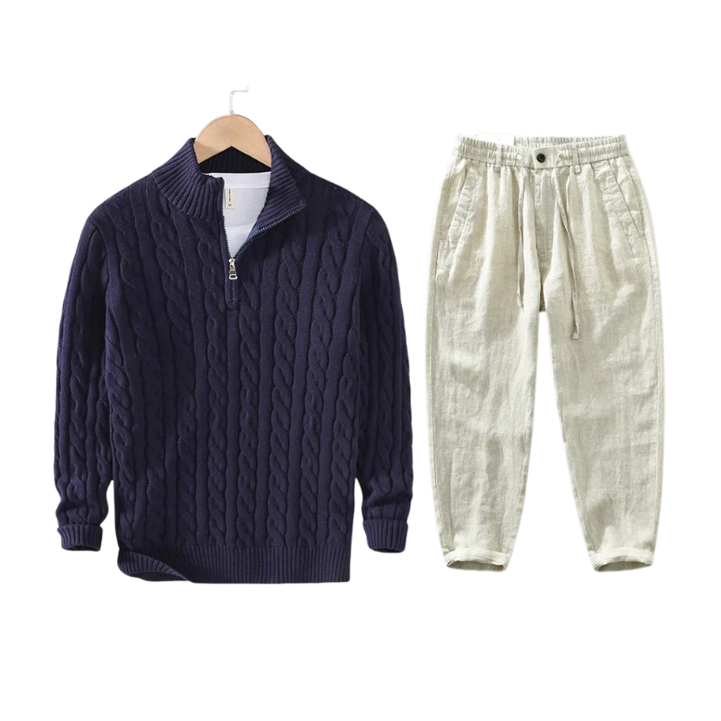 Riviera Half-Zip Knit Set - Navy