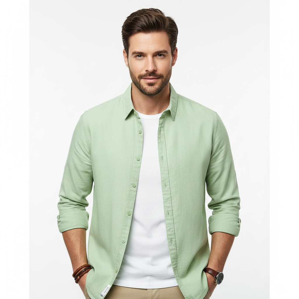 Harbor Cotton-Linen Long-Sleeve Shirt - Green