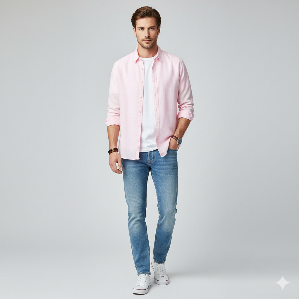 Harbor Cotton-Linen Long-Sleeve Shirt - Blush Pink