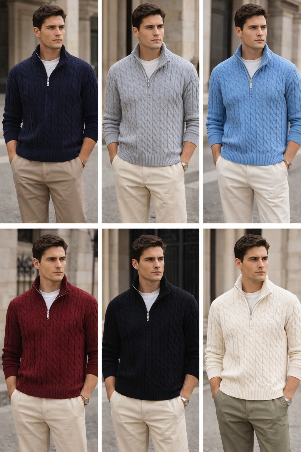 Pack of 5 - Half-Zip Cable Sweater