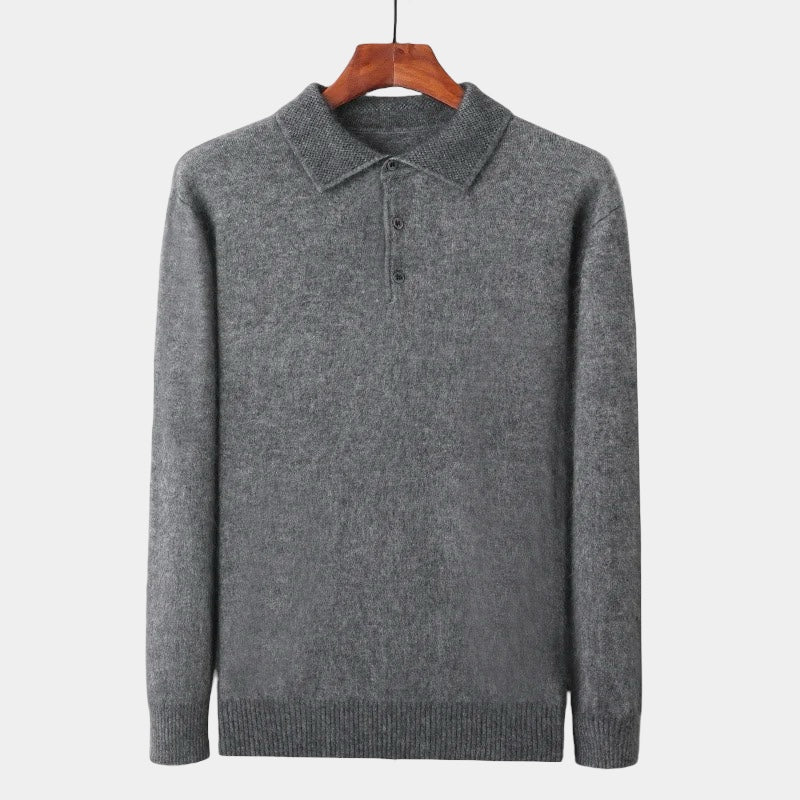 Merino Wool Polo Sweater - GREY