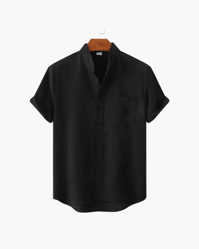 Verona Mandarin Collar Linen Shirt - Black