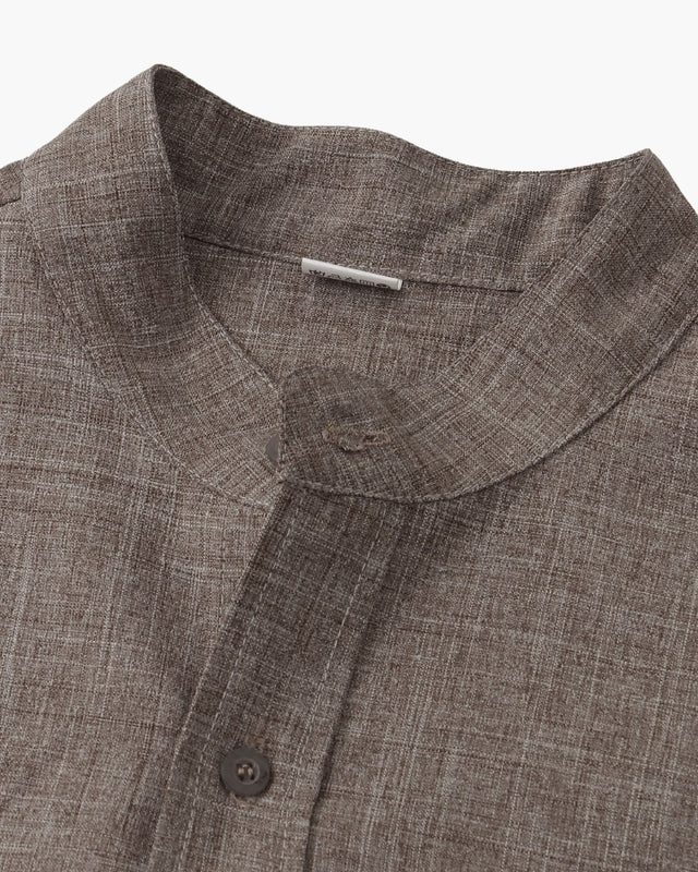 Verona Mandarin Collar Linen Shirt - Brown