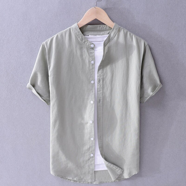 Cove Cotton-Linen Mandarin Collar Shirt | Sage Mist