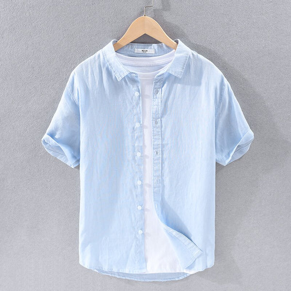 Coastal Linen Short-Sleeve Shirt - Light blue