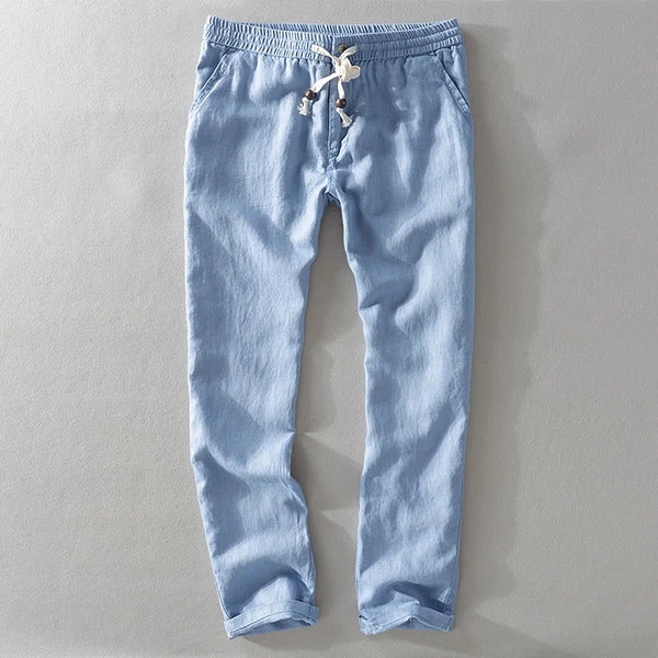 Breeze Linen Drawstring Pants - Light blue