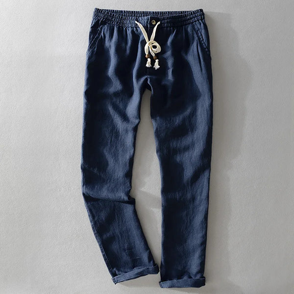 Breeze Linen Drawstring Pants - Navy blue