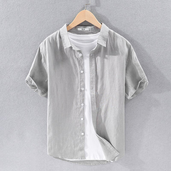 Coastal Linen Short-Sleeve Shirt - Gray