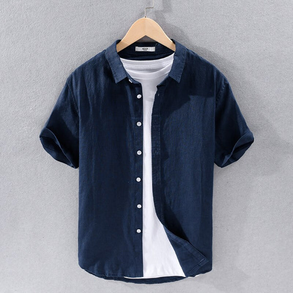 Coastal Linen Short-Sleeve Shirt - Midnight Navy