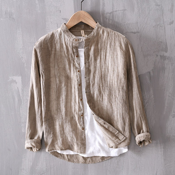 Cove Linen Mandarin Collar Shirt - Stone Beige